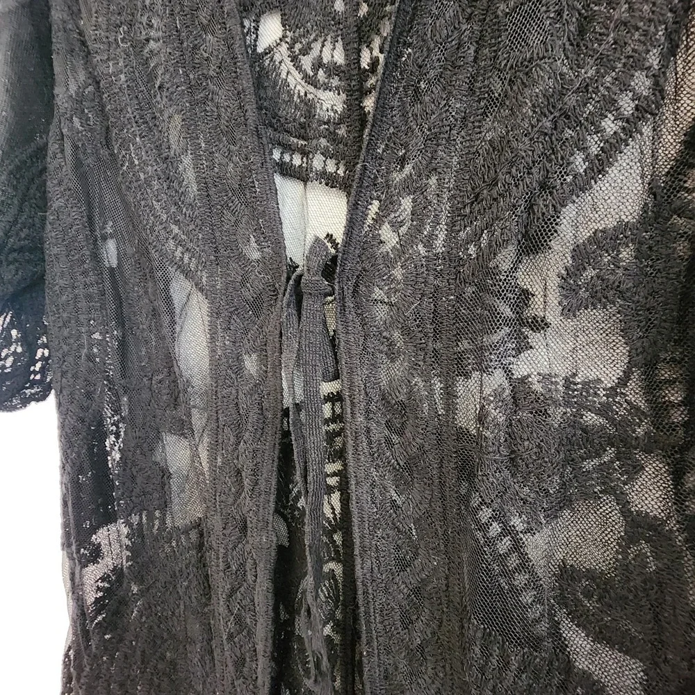 Black Lace Cardigan Mesh Open Front Witchy Whimsigoth Dark Fairy Beach Coverup M - Picture 3 of 7